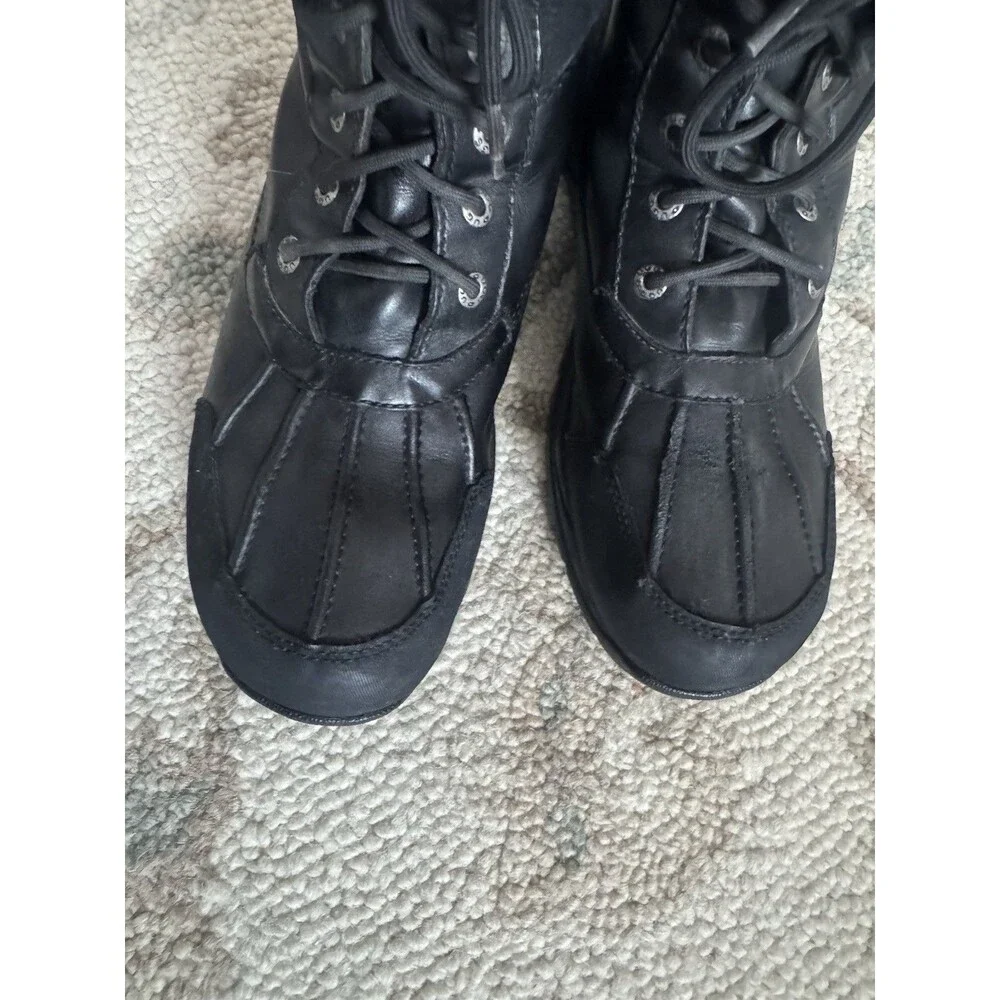 UGG Butte Sheepskin Vibran Lace Up Boots Winter Mens Size10 Black Leather Chukka - Picture 5 of 12